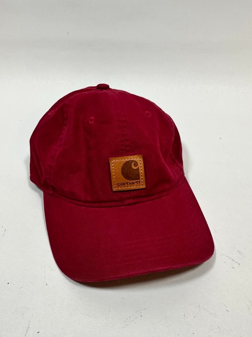 Vintage Carhartt Burgundy Odessa Canvas Baseball Cap Hat Leather Logo Patch